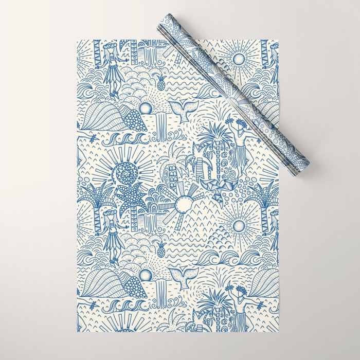 Hawaiian Toile Blue Wrapping Paper Gallery Image 1