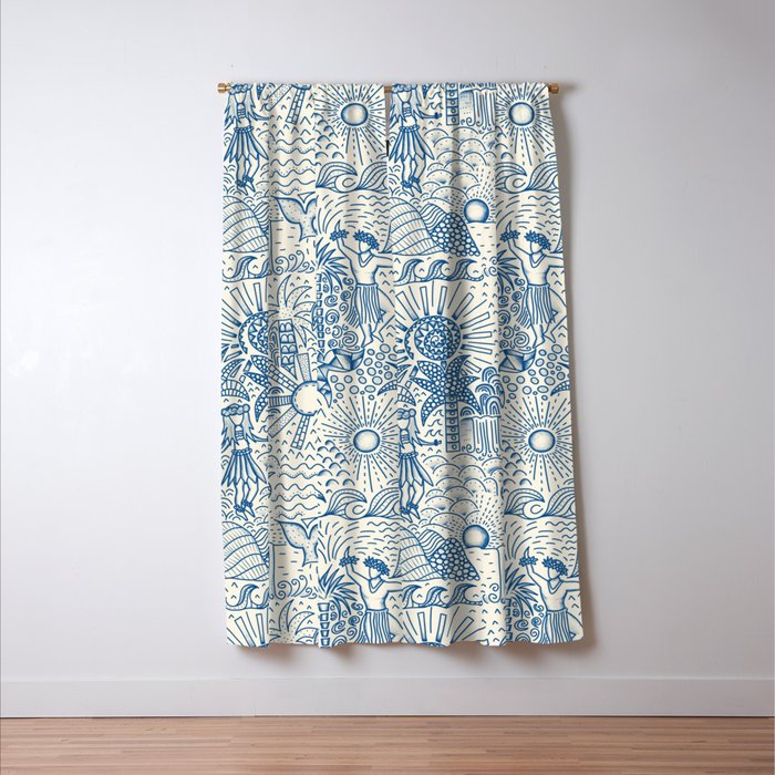 Hawaiian Toile Blue Window Curtain Gallery Image 3