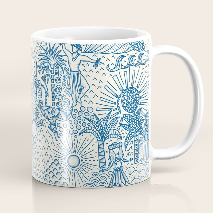 Hawaiian Toile Blue Coffee Mug Gallery Image 1