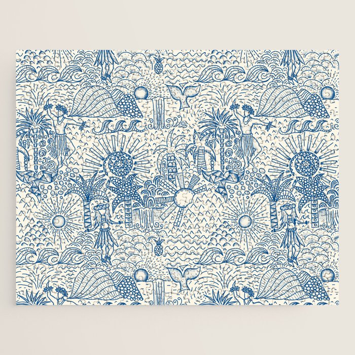 Hawaiian Toile Blue Jigsaw Puzzle Gallery Image 1