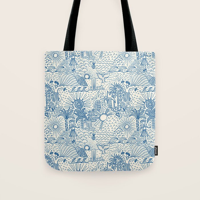 Hawaiian Toile Blue Tote Bag Gallery Image 1