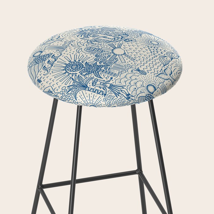 Hawaiian Toile Blue Stool Gallery Image 2