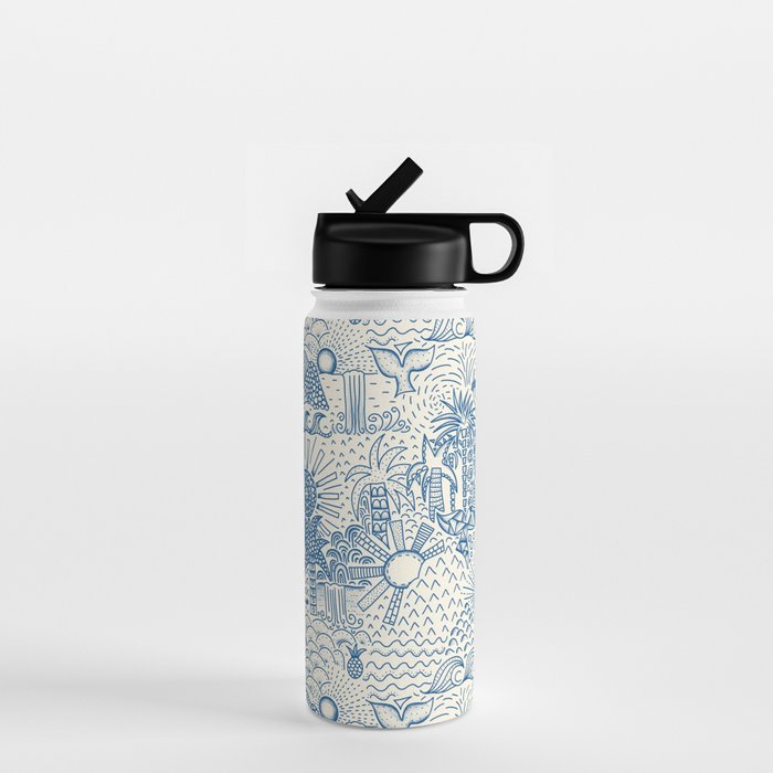 Hawaiian Toile Blue Water Bottle Gallery Image 1