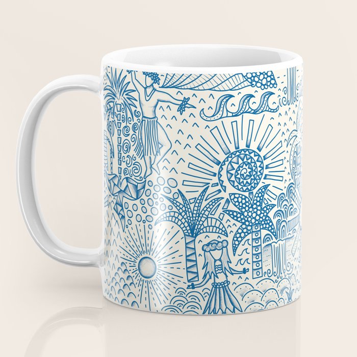 Hawaiian Toile Blue Coffee Mug Gallery Image 3