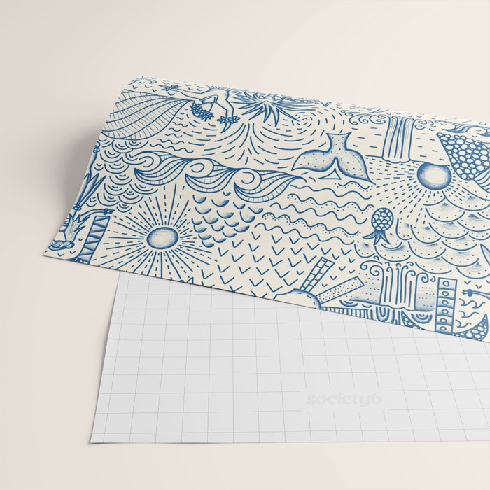 Hawaiian Toile Blue Wrapping Paper Gallery Image 2