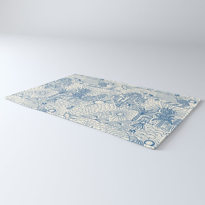 Hawaiian Toile Blue Rug Gallery Image 3
