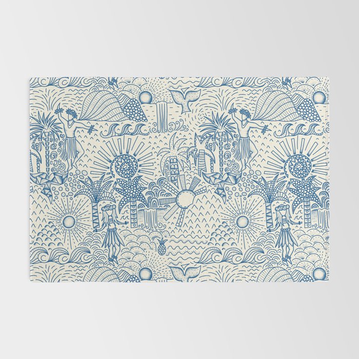 Hawaiian Toile Blue Rug Gallery Image 2