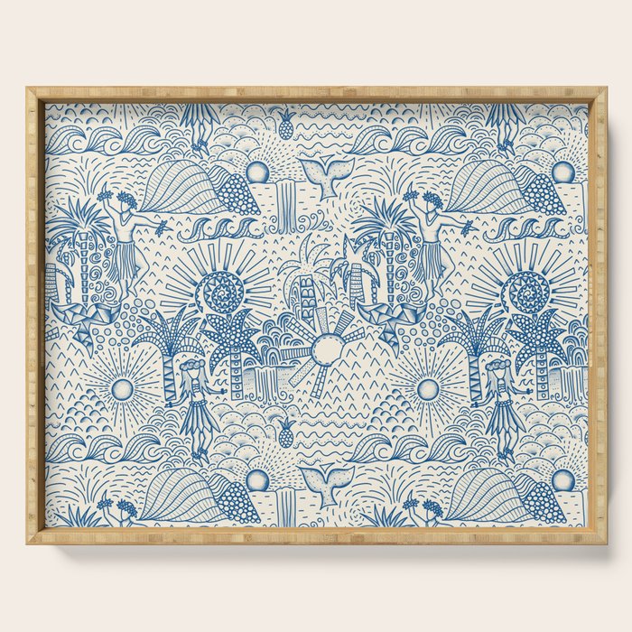 Hawaiian Toile Blue Serving Tray Gallery Image 1