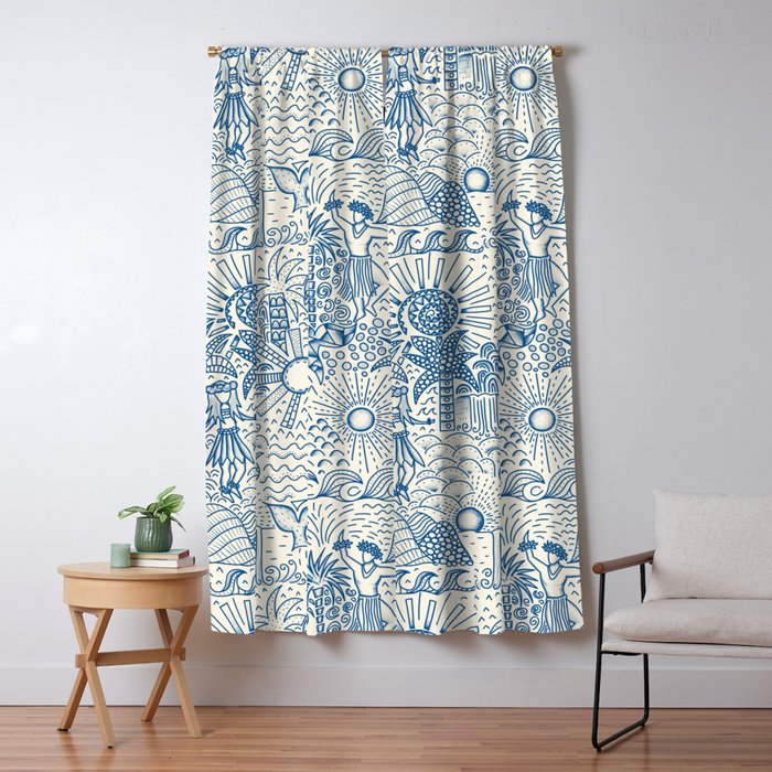 Hawaiian Toile Blue Window Curtain Gallery Image 5