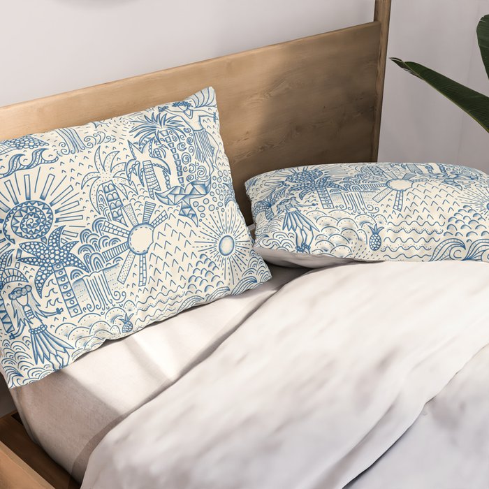 Hawaiian Toile Blue Pillow Sham Gallery Image 2