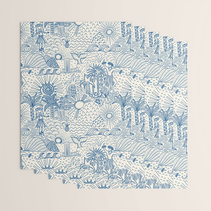 Hawaiian Toile Blue Wrapping Paper Gallery Image 3