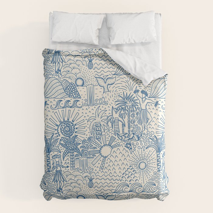 Hawaiian Toile Blue Duvet Cover Gallery Image 6