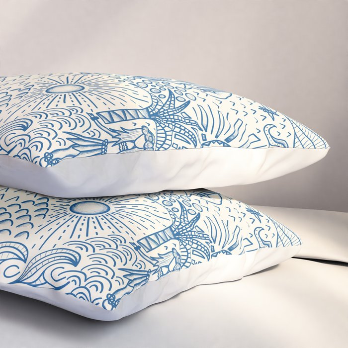 Hawaiian Toile Blue Pillow Sham Gallery Image 3