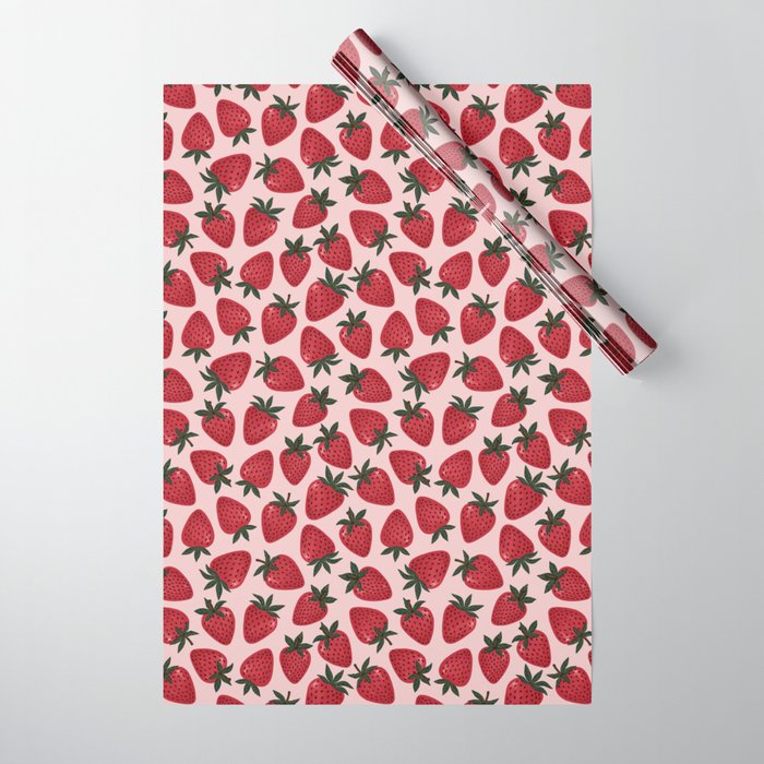 Gouache Strawberry in Pink Wrapping Paper Gallery Image 1