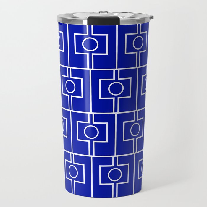 Bold Blue Geometric Mid Century Modern Rektangel Pattern Travel Mug Gallery Image 1