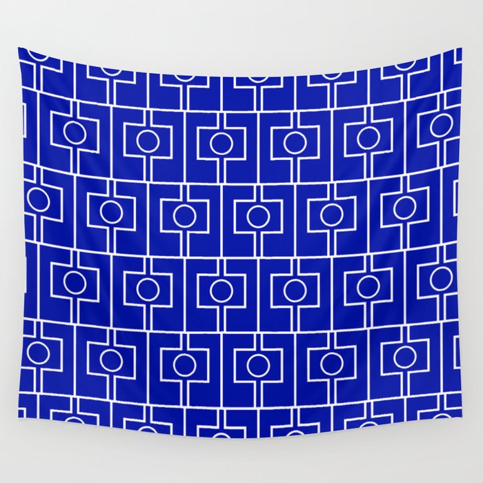 Bold Blue Geometric Mid Century Modern Rektangel Pattern Wall Tapestry Gallery Image 4