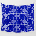 Bold Blue Geometric Mid Century Modern Rektangel Pattern Wall Tapestry Gallery Image 4