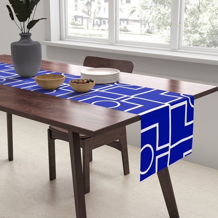 Bold Blue Geometric Mid Century Modern Rektangel Pattern Table Runner Gallery Image 2