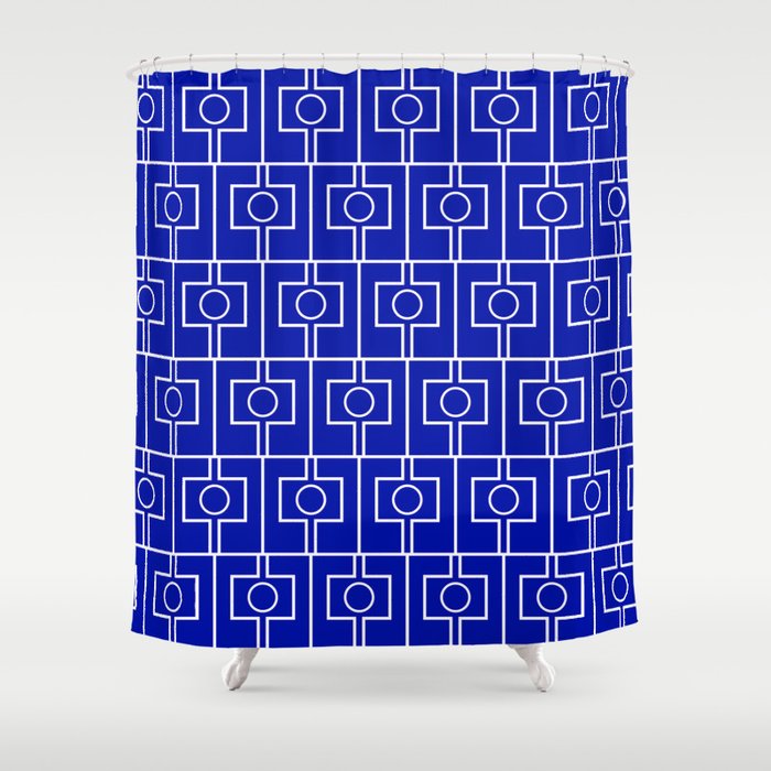 Bold Blue Geometric Mid Century Modern Rektangel Pattern Shower Curtain Gallery Image 1