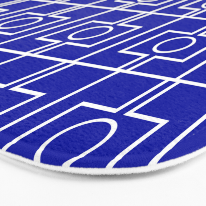 Bold Blue Geometric Mid Century Modern Rektangel Pattern Bath Mat Gallery Image 3