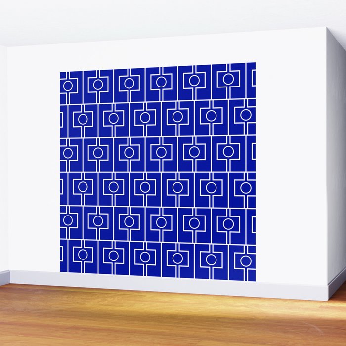 Bold Blue Geometric Mid Century Modern Rektangel Pattern Wall Mural Gallery Image 2