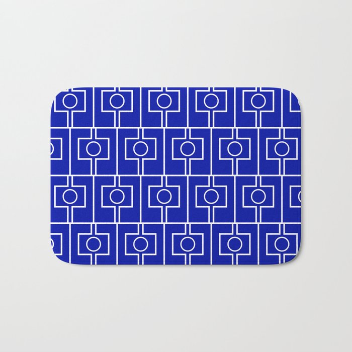 Bold Blue Geometric Mid Century Modern Rektangel Pattern Bath Mat Gallery Image 1