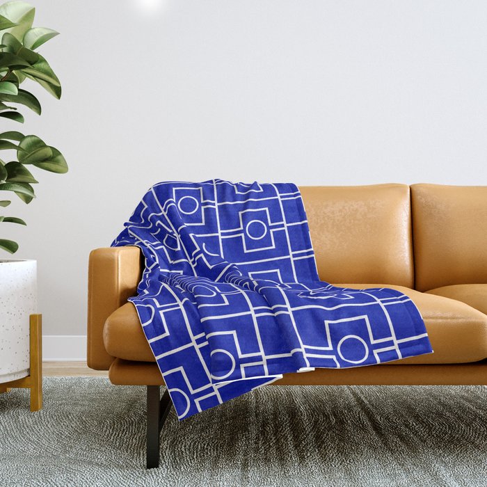 Bold Blue Geometric Mid Century Modern Rektangel Pattern Throw Blanket Gallery Image 1