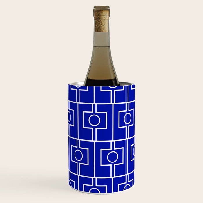 Bold Blue Geometric Mid Century Modern Rektangel Pattern Wine Chiller Gallery Image 3