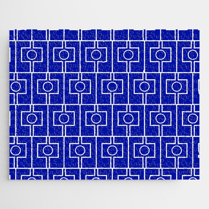 Bold Blue Geometric Mid Century Modern Rektangel Pattern Jigsaw Puzzle Gallery Image 1