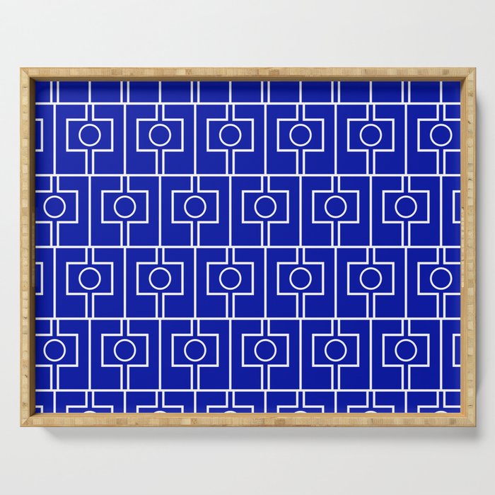 Bold Blue Geometric Mid Century Modern Rektangel Pattern Serving Tray Gallery Image 1