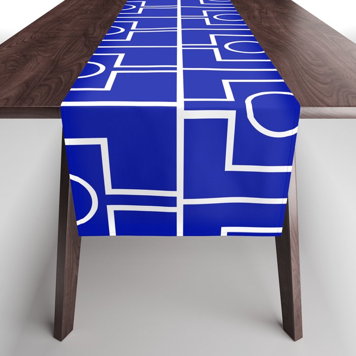 Bold Blue Geometric Mid Century Modern Rektangel Pattern Table Runner Gallery Image 1
