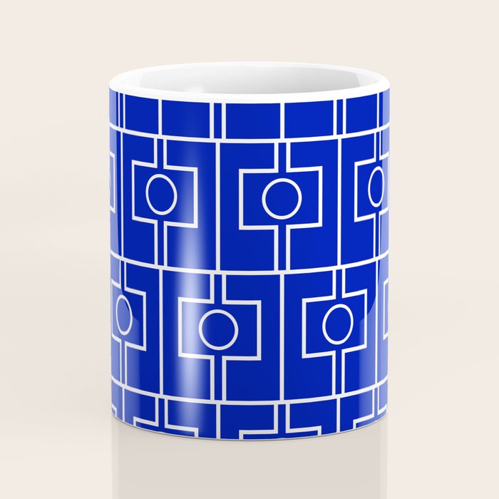 Bold Blue Geometric Mid Century Modern Rektangel Pattern Coffee Mug Gallery Image 4