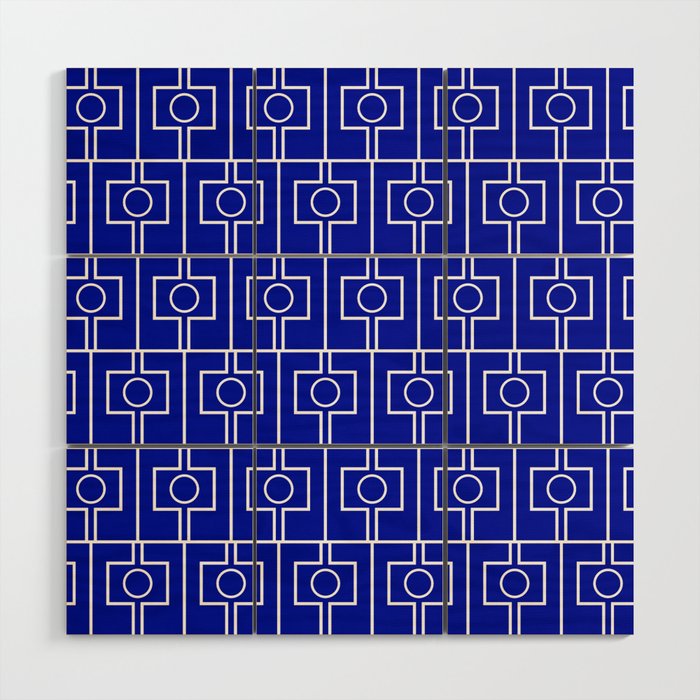 Bold Blue Geometric Mid Century Modern Rektangel Pattern Wood Wall Art Gallery Image 1