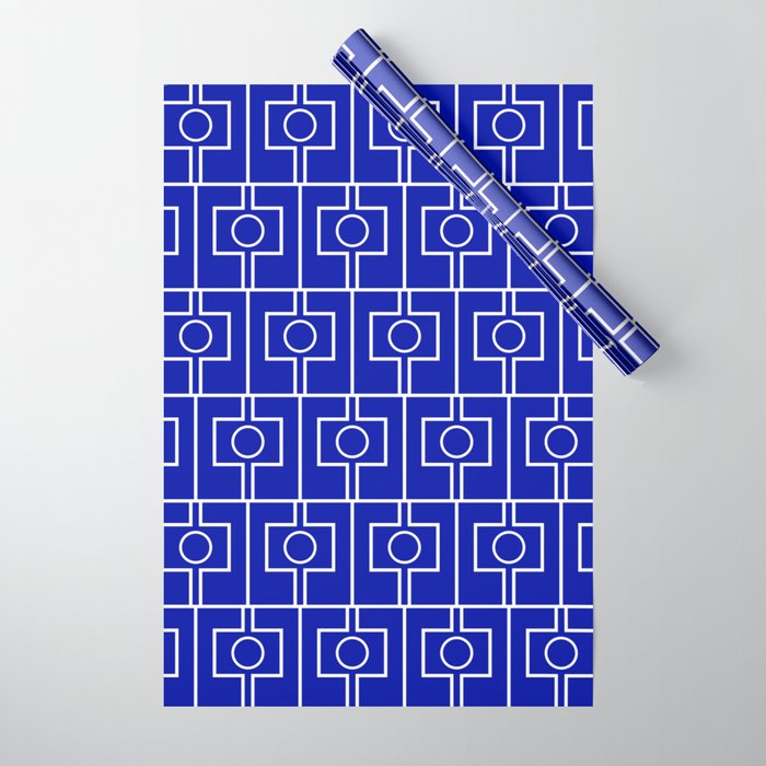 Bold Blue Geometric Mid Century Modern Rektangel Pattern Wrapping Paper Gallery Image 1