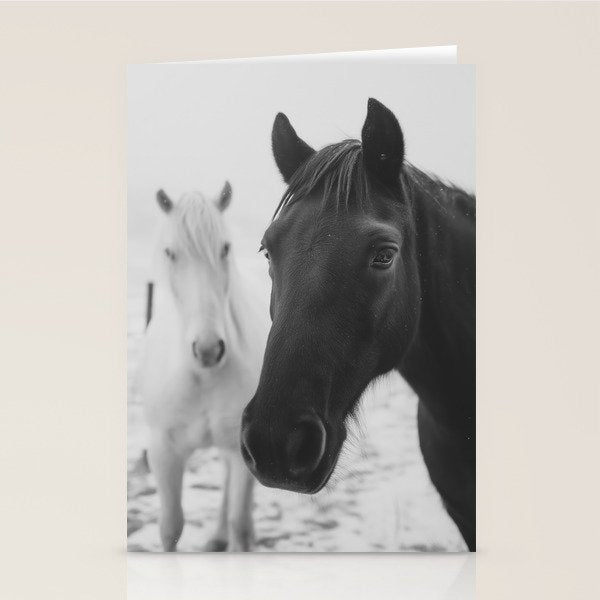 Horses in the Snow - Black and White Winter Photography Print Stationery Card Gallery Image 1
