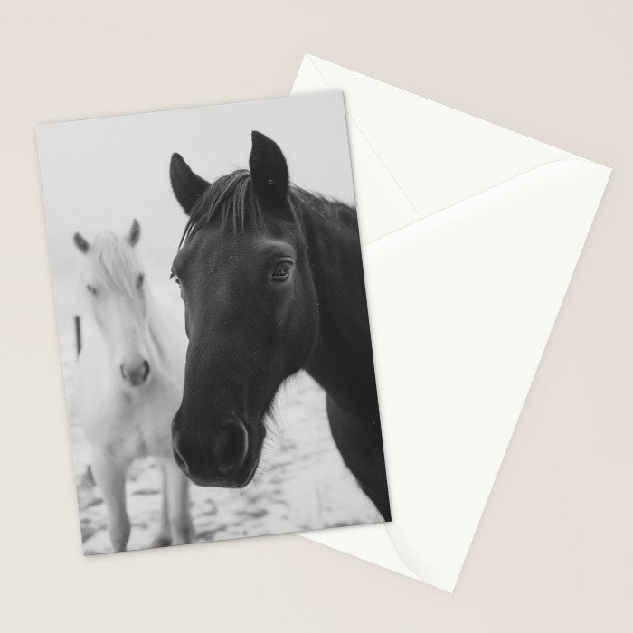 Horses in the Snow - Black and White Winter Photography Print Stationery Card Gallery Image 2