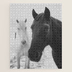Horses in the Snow - Black and White Winter Photography Print Jigsaw Puzzle Gallery Image 1