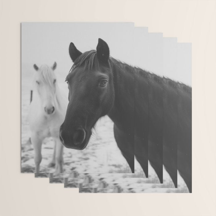 Horses in the Snow - Black and White Winter Photography Print Wrapping Paper Gallery Image 3