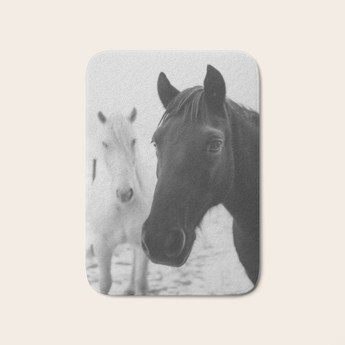 Horses in the Snow - Black and White Winter Photography Print Bath Mat Gallery Image 1