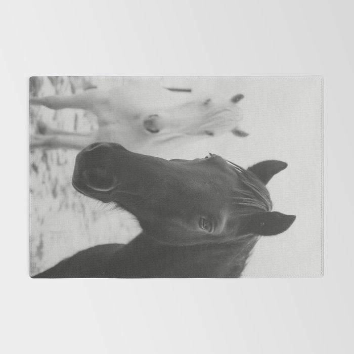 Horses in the Snow - Black and White Winter Photography Print Rug Gallery Image 2