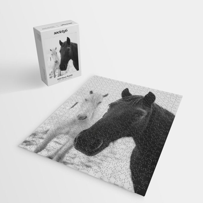 Horses in the Snow - Black and White Winter Photography Print Jigsaw Puzzle Gallery Image 2