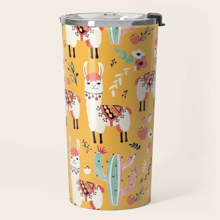 White Llama with flowers Travel Mug Gallery Image 2