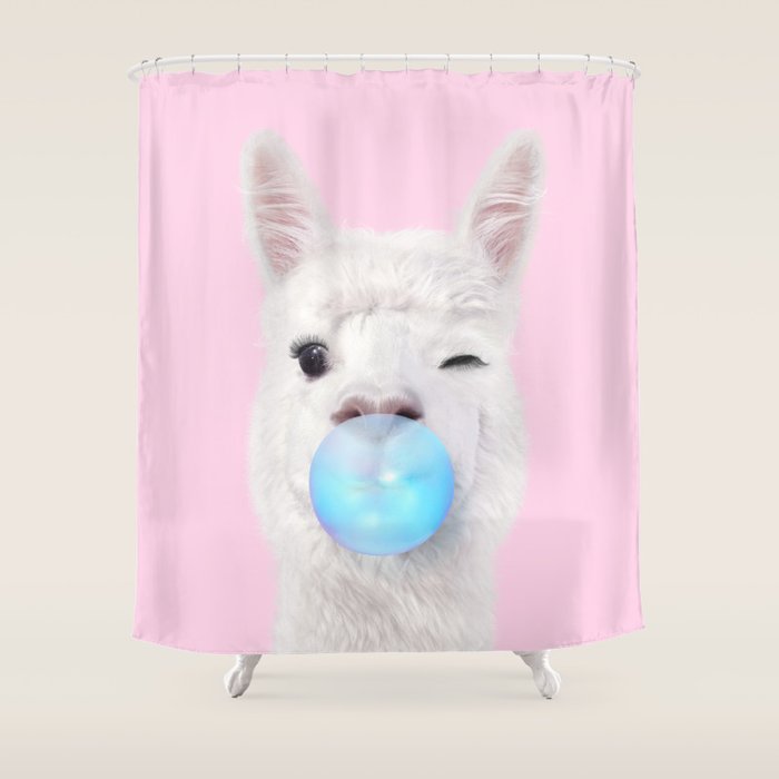 BUBBLEGUM LLAMA Shower Curtain Gallery Image 1