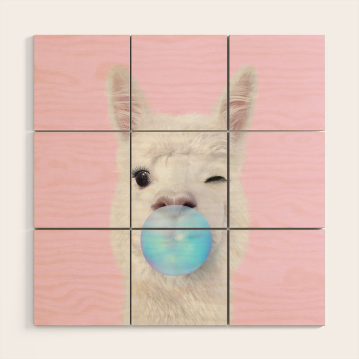 BUBBLEGUM LLAMA Wood Wall Art Gallery Image 1