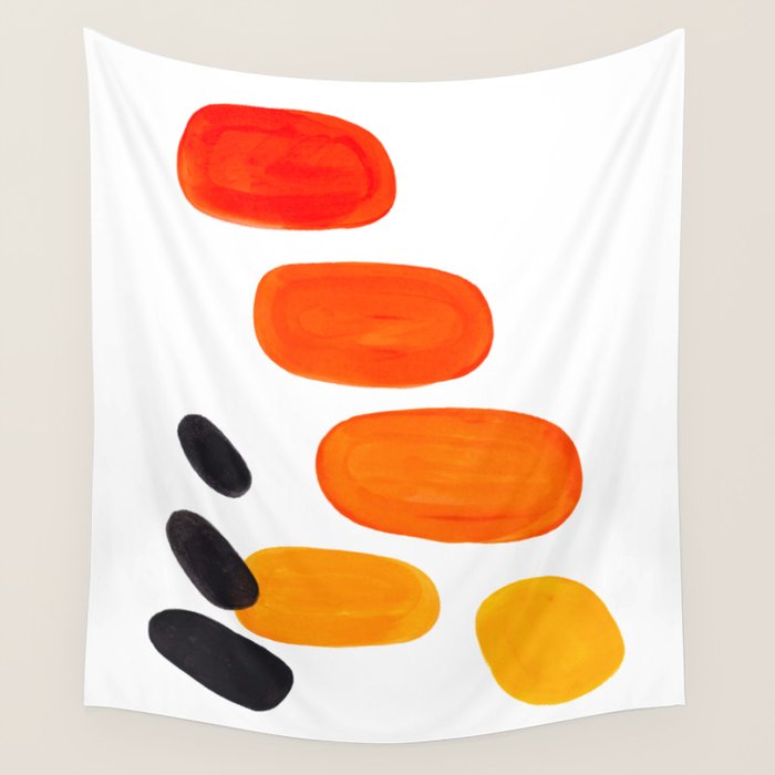 Mid Century Modern Colorful Minimal Pop Art Yellow Orange Ombre Rainbow Gradient Pebble Ovals Wall Tapestry Gallery Image 4