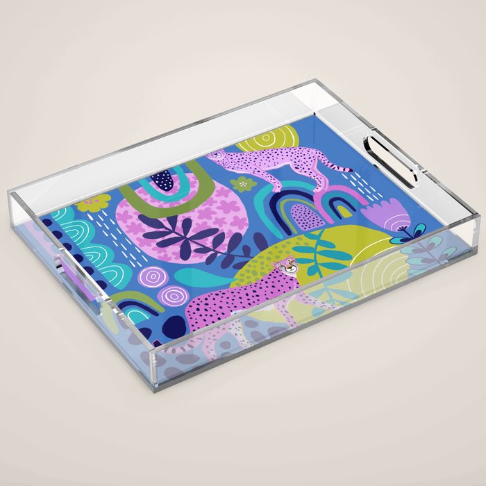 Two Cheetahs on Blue Acrylic Tray Gallery Image 1