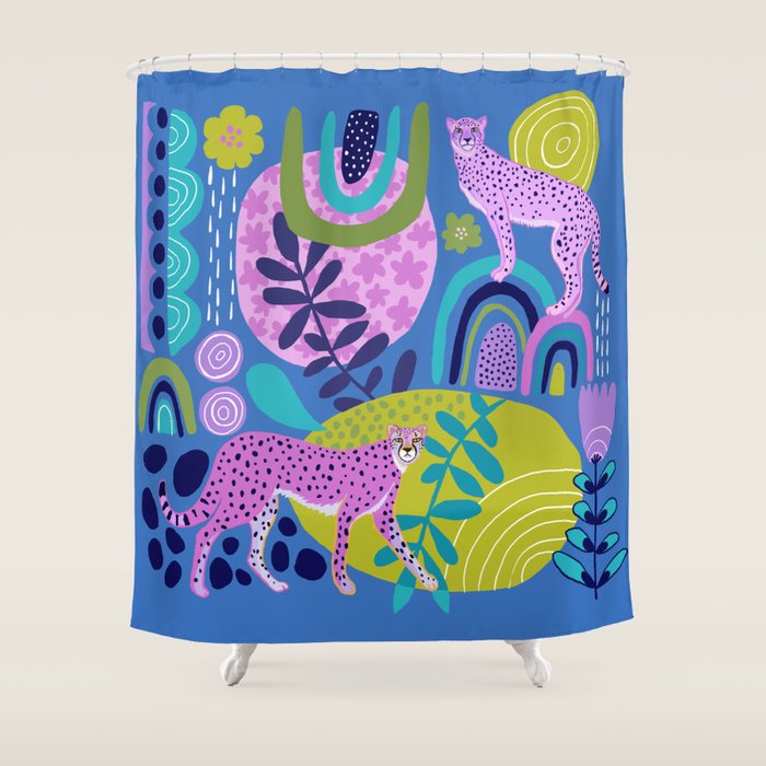 Two Cheetahs on Blue Shower Curtain Gallery Image 1