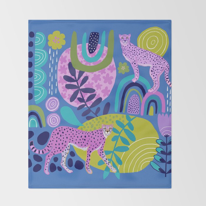 Two Cheetahs on Blue Throw Blanket Gallery Image 2