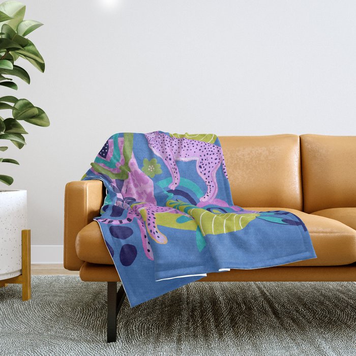 Two Cheetahs on Blue Throw Blanket Gallery Image 1