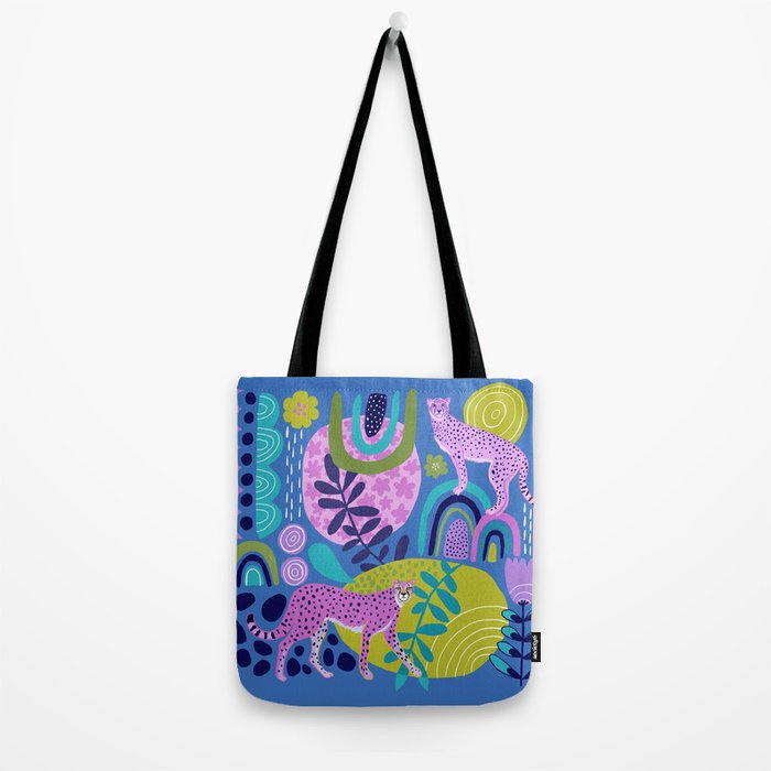 Two Cheetahs on Blue Tote Bag Gallery Image 2